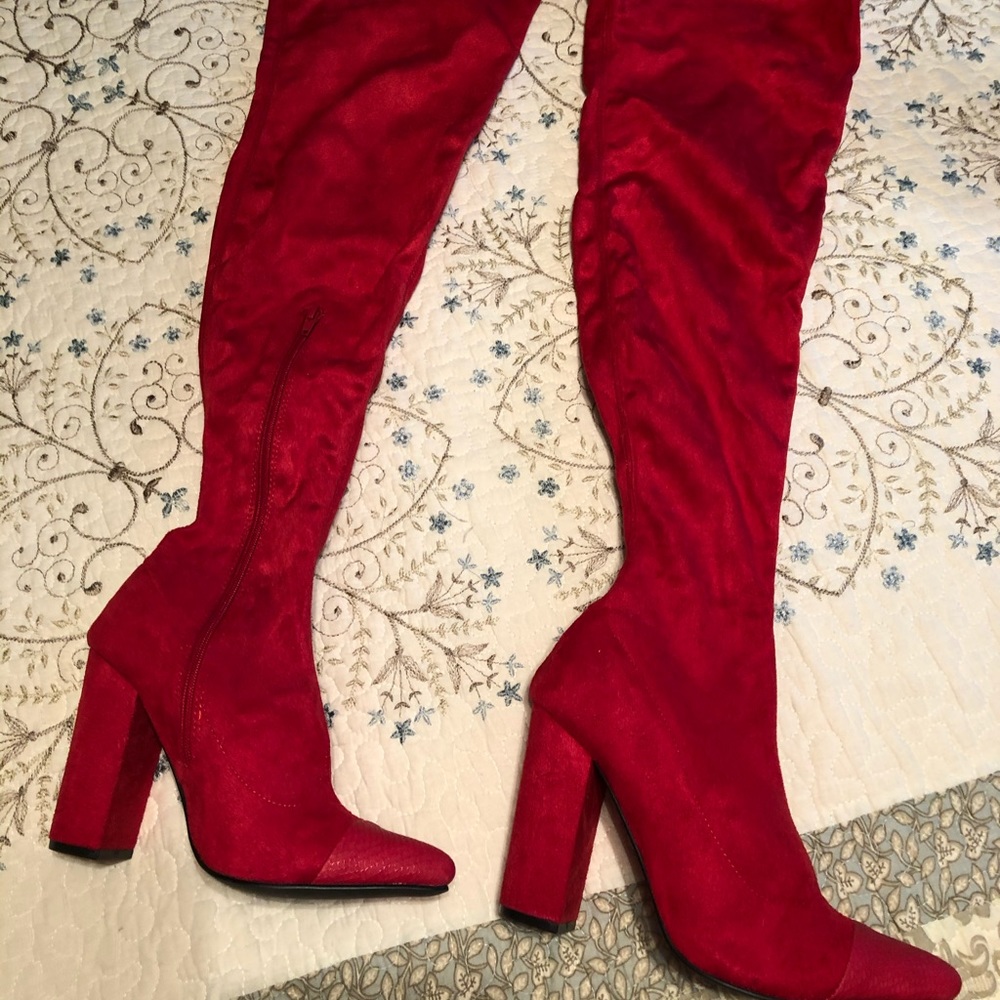 Red over the knee boots